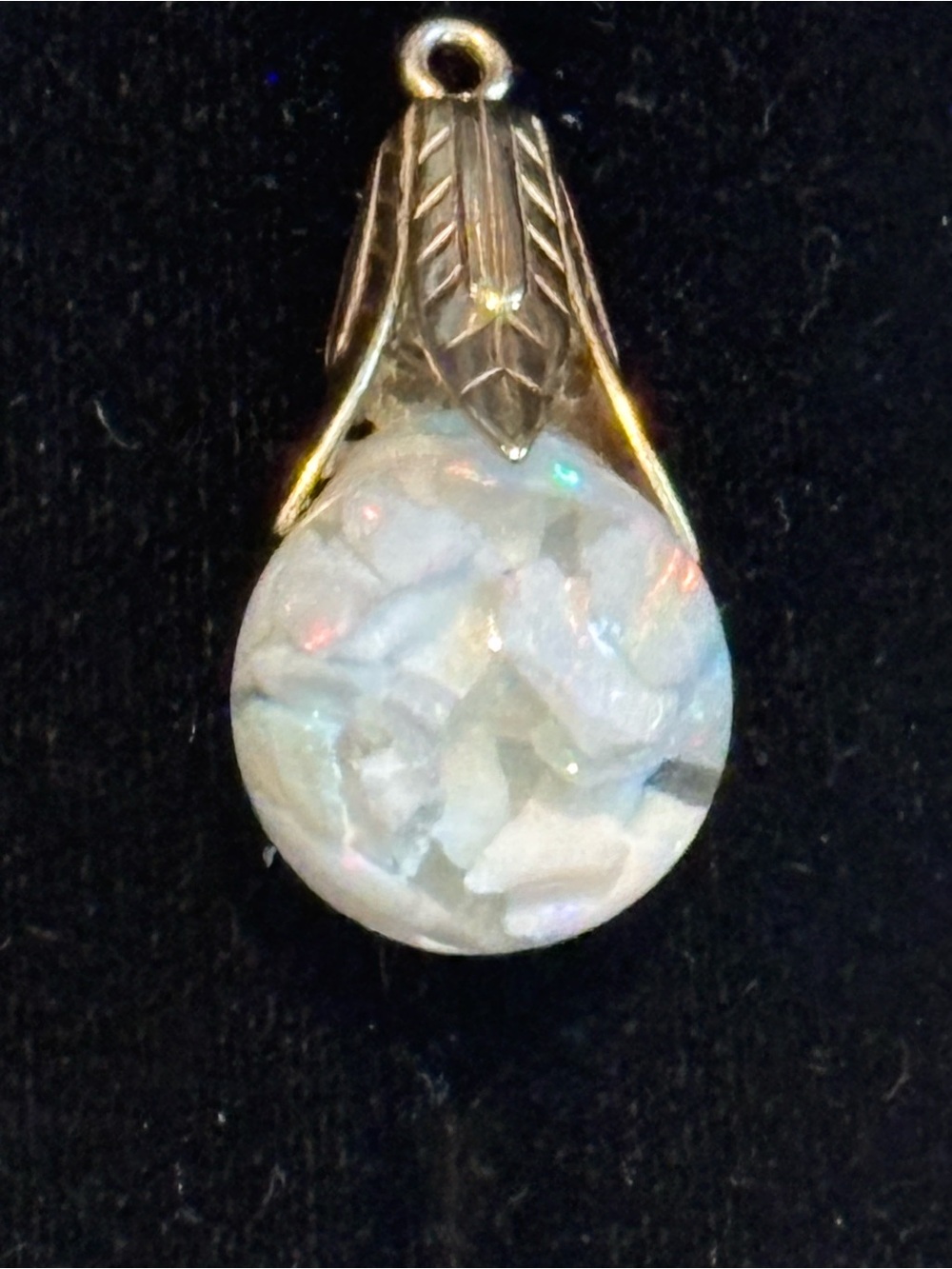 Unique Vintage 10k Gold floating Opals chips Teardrop Pendant - from 1940s - Picture 3 of 12